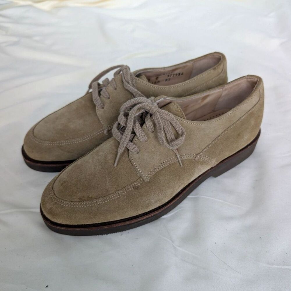 Cole Haan Made in Maine USA Tan Suede Mocc-Toe Oxford Loafers Sz 8C Heritage